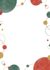 丸のポップなフレーム、水彩、クリスマスカラー、縦向き