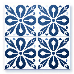 Vintage Blue geometric pattern design with ornamental element. Traditional Portuguese azulejo motifs.