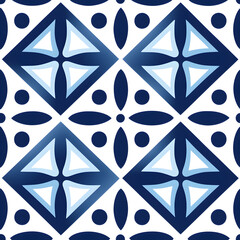Vintage Blue geometric pattern design with ornamental element. Traditional Portuguese azulejo motifs.