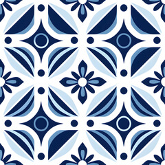 Fototapeta premium Vintage Blue geometric pattern design with ornamental element. Traditional Portuguese azulejo motifs.