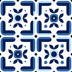 Fototapeta premium Vintage Blue geometric pattern design with ornamental element. Traditional Portuguese azulejo motifs.