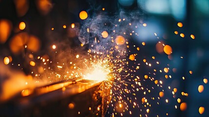 Obraz premium Close-up of Sparks Flying from Welding Torch on Metal