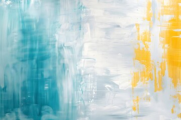 Artistic abstract background featuring brush strokes in teal, white, and yellow for creative design applications