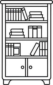 recommend clip art: minimalist bookcase design,  compact bookshelf, industrial-style bookcase line art vector illustration