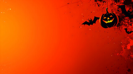 Halloween Jack-o'-Lantern Hanging with Bats on a Grunge Orange Background