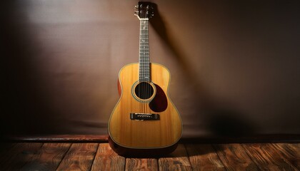 A vintage acoustic guitar on clean background.