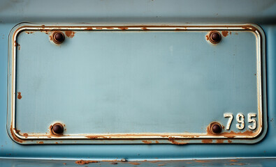 Vintage Blank blue License Plate with Heavy Rust and Aging
