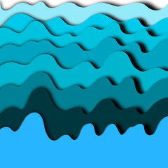 Illustrated wave pattern on blue on paper cutting design on carving textures, 3D layers, an art textures background. Modern origami design template.