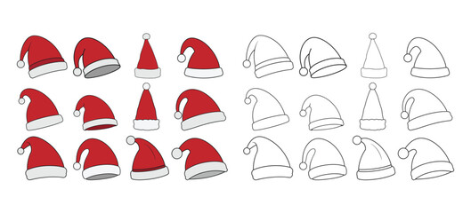 Set Of Santa Hat Vector Illustration. Santa Claus Hat. Merry Christmas.