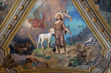 VOGHERA, ITALY - SEPTEMBER 12, 2024: The fresco of  St. John the Baptist in Domo - Collegiata di San Lorenzo by Luigi Morgari (1906 - 1908).