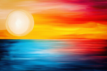 Sunset Background In Impasto Painting Style