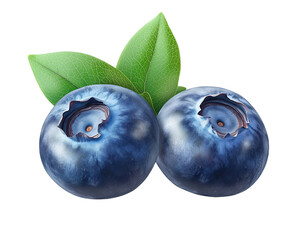 Obraz premium Fresh blueberries nestled among vibrant green leaves on a bright white background