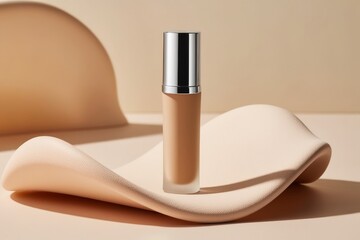 A matte finish foundation tube, softly lit with natural, diffused light, highlighting elegant design and neutral color schemes for makeup advertising.