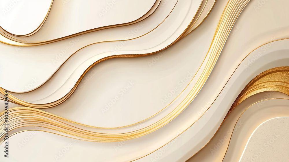 Poster elegant abstract background with flowing gold and beige waves, creating a sense of luxury and sophis