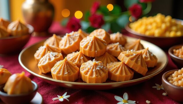 Traditional Dussehra sweets and delicacies beautifully arranged on a festive table showcasing culinary creativity and culture.