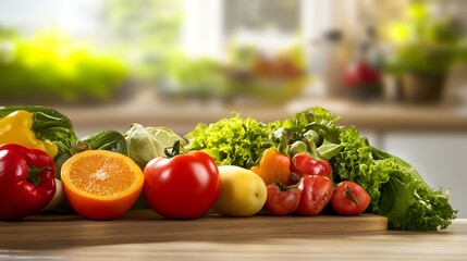 Close-up of vibrant fresh vegetables and fruits on wooden table, symbolizing healthy blood pressure foods, emphasizing natural nutrition and wellness	