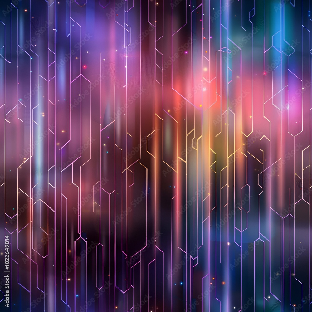 Poster futuristic seamless pattern with geometric lines and luminous effects for digital design and backgro