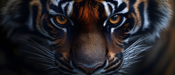 a close-up shot of a bengal tiger staring directly into the camera. close-up of a bengal tiger's intense eyes, wildlife