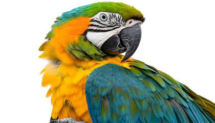 Fototapeta premium Colorful parrot with vibrant feathers, isolated on transparent background
