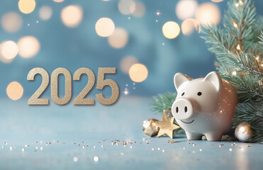 2025 gold numbers and letters on a blue background with glitter, sparkles, and stars around it.psd