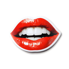 Fototapeta premium Sticker of realistic red lips and white teeth isolated on a white background.