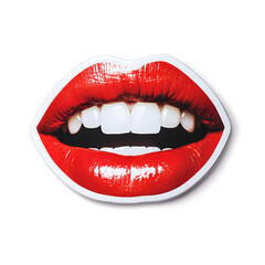 Obraz premium Sticker of realistic red lips and white teeth isolated on a white background.