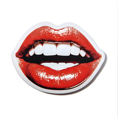 Obraz premium Sticker of realistic red lips and white teeth isolated on a white background.
