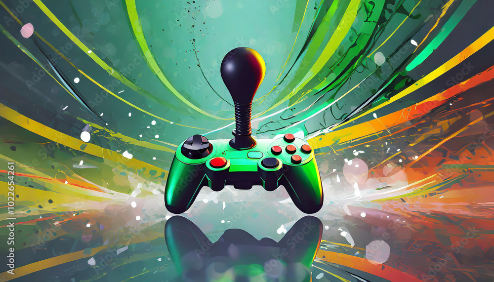 Aufkleber colorful gaming controller with joystick set against a vibrant abstract background featuring dynamic