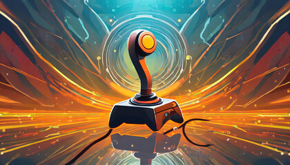 A vibrant illustration of a classic joystick surrounded by dynamic colors and energy effects showcasing retro gaming nostalgia