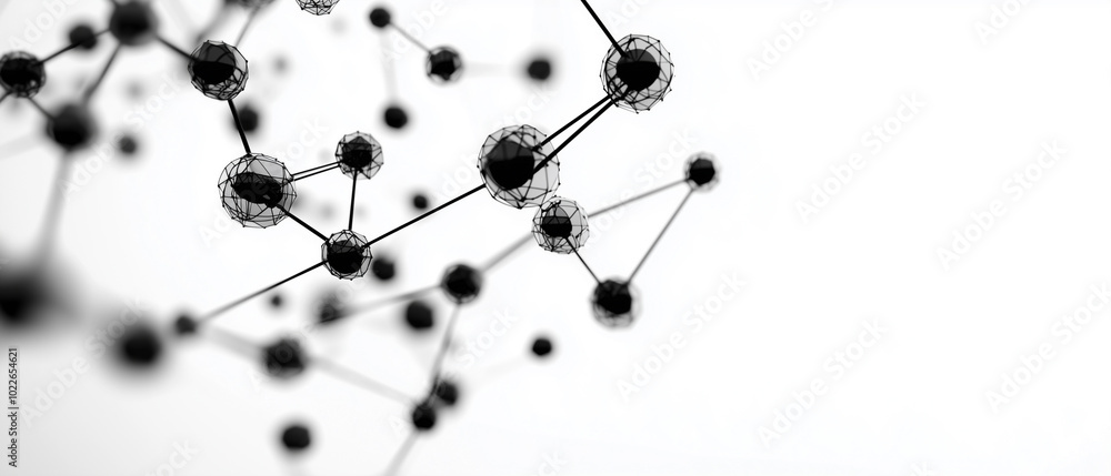 Poster Abstract 3D wireframe structure of interconnected nodes and lines, representing digital network or molecular design. image conveys sense of complexity and modern technology