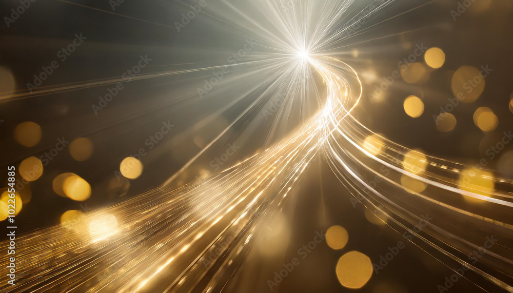 Poster dynamic golden light trails swirl through a dark background, creating a magical and ethereal atmosph