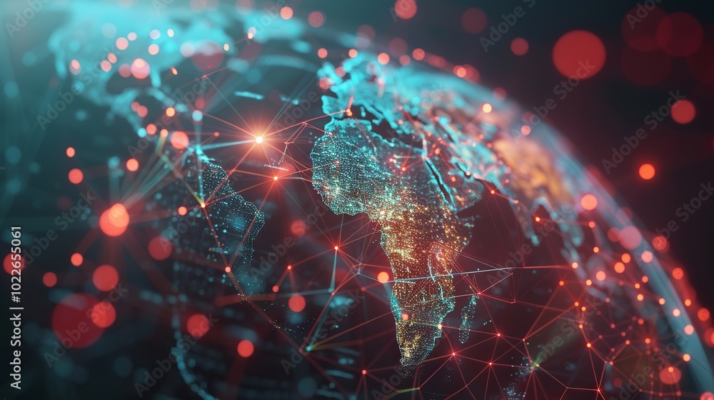 Poster futuristic vector illustration of a global internet network background showcasing worldwide connecti