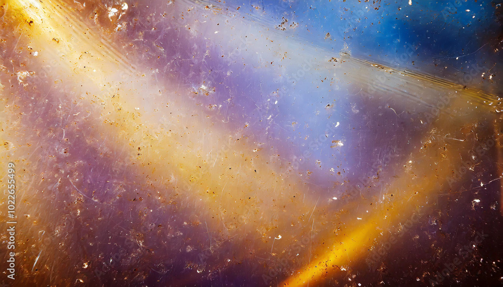 Poster abstract patterns of light and color blending together in a vibrant display with hues of blue, gold,