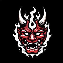Red Oni Mask Demon Illustration