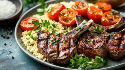 Grilled Lamb Chops with Couscous and Roasted Tomatoes