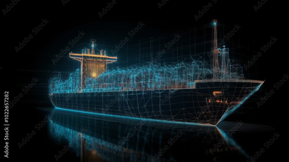 Poster a ship is shown in a computer generated image