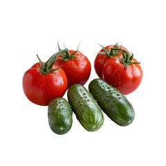 Fresh Tomatoes and Cucumbers on White Background