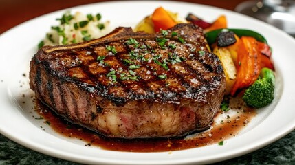 Grilled Steak with Vegetables on Plate