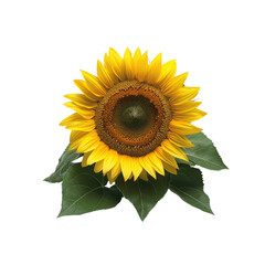 Fototapeta premium Blooming Sunflower with Green Leaves on White Background