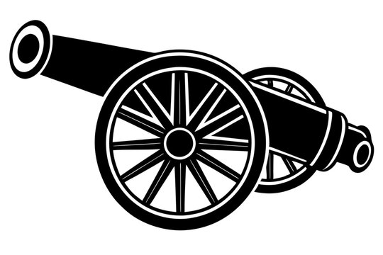 black cannon on wheels, side view clip art preview