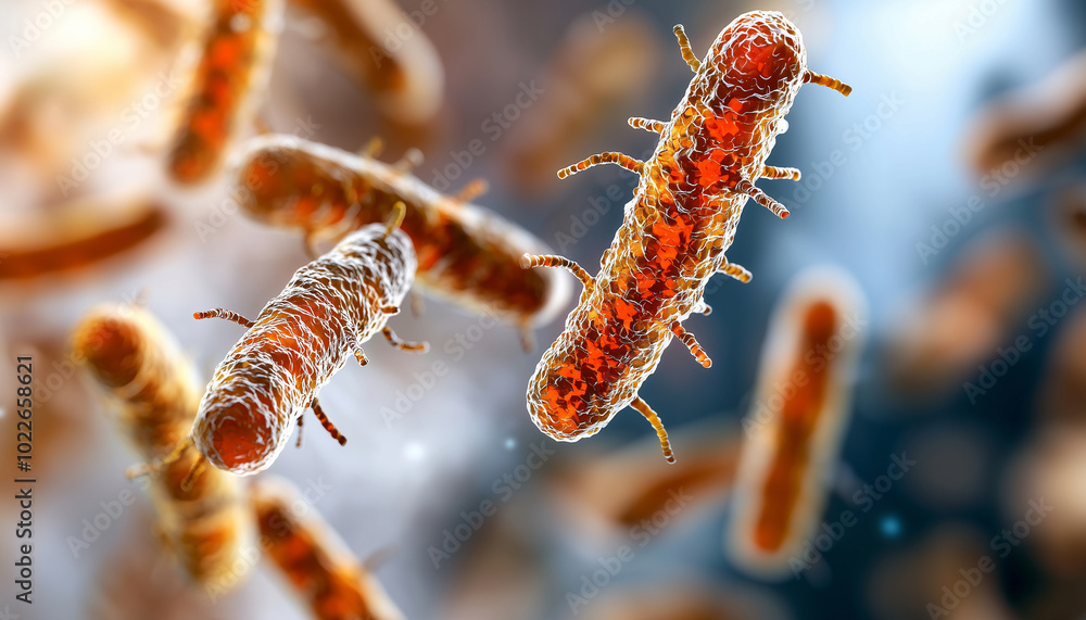 Poster genetically engineered bacteria are depicted in this detailed microscope image, showcasing their uni