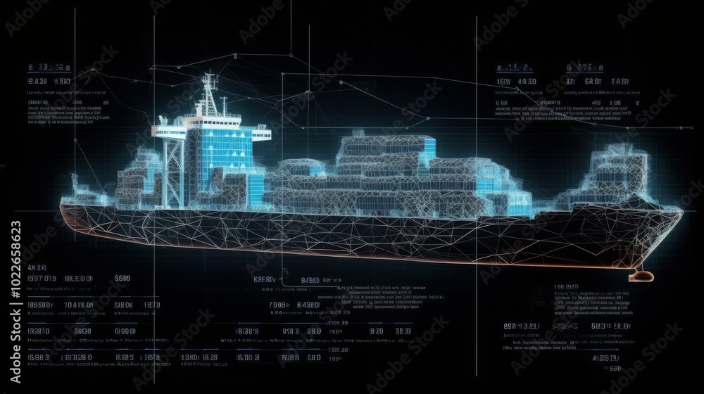 Poster a ship is shown in a computer generated image with a lot of detail