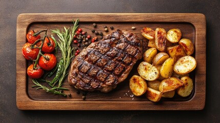 Grilled Steak with Potatoes and Fresh Vegetables