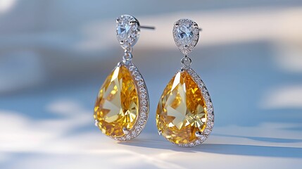 Pair of Yellow Gemstone Earrings with Silver Settings