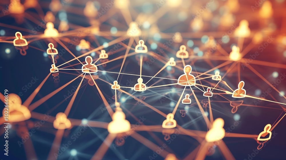 Poster global communication network concept with interconnected business nodes and human resources collabor