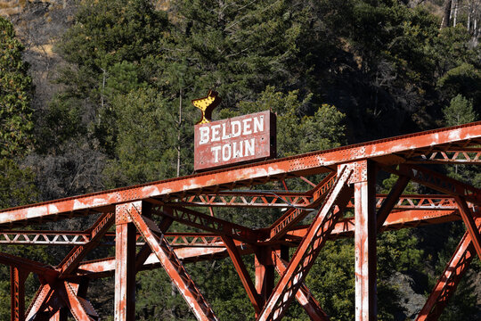 old belden town bridge in the mountains