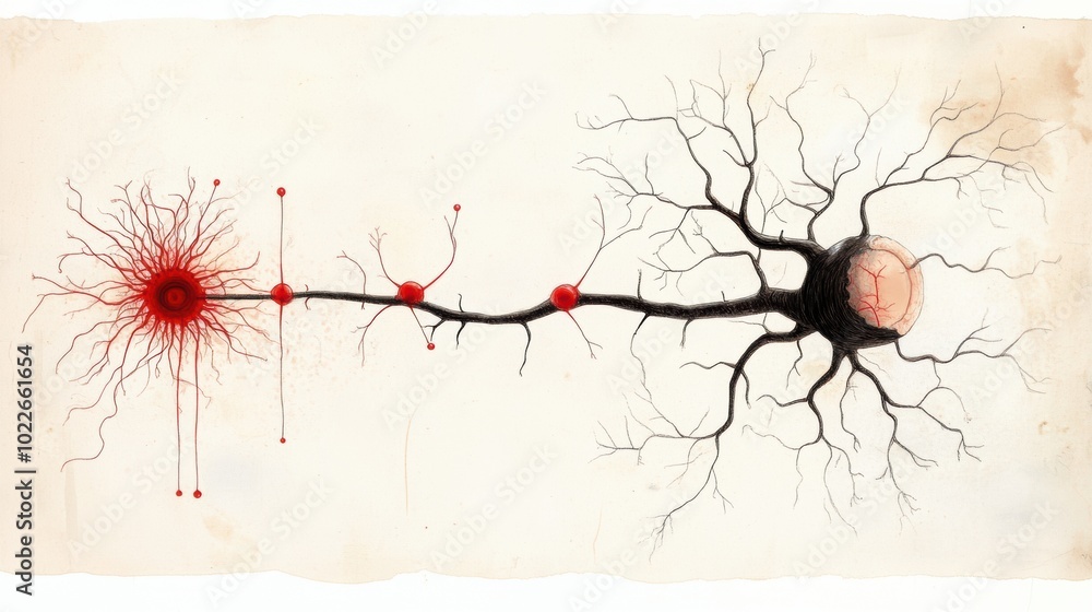 Poster intricate neural network explosion of red and black fractal patterns