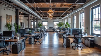 Modern Office Space with Wooden Floors and Natural Light