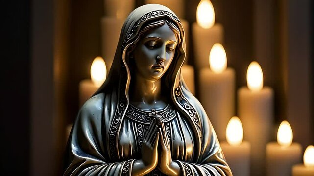 statue of mother mary with candle background