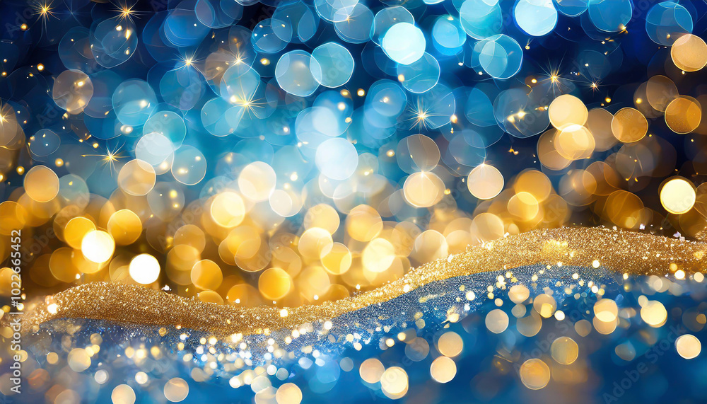 Aufkleber a mesmerizing display of shimmering blue and gold bokeh lights creating a festive atmosphere during 